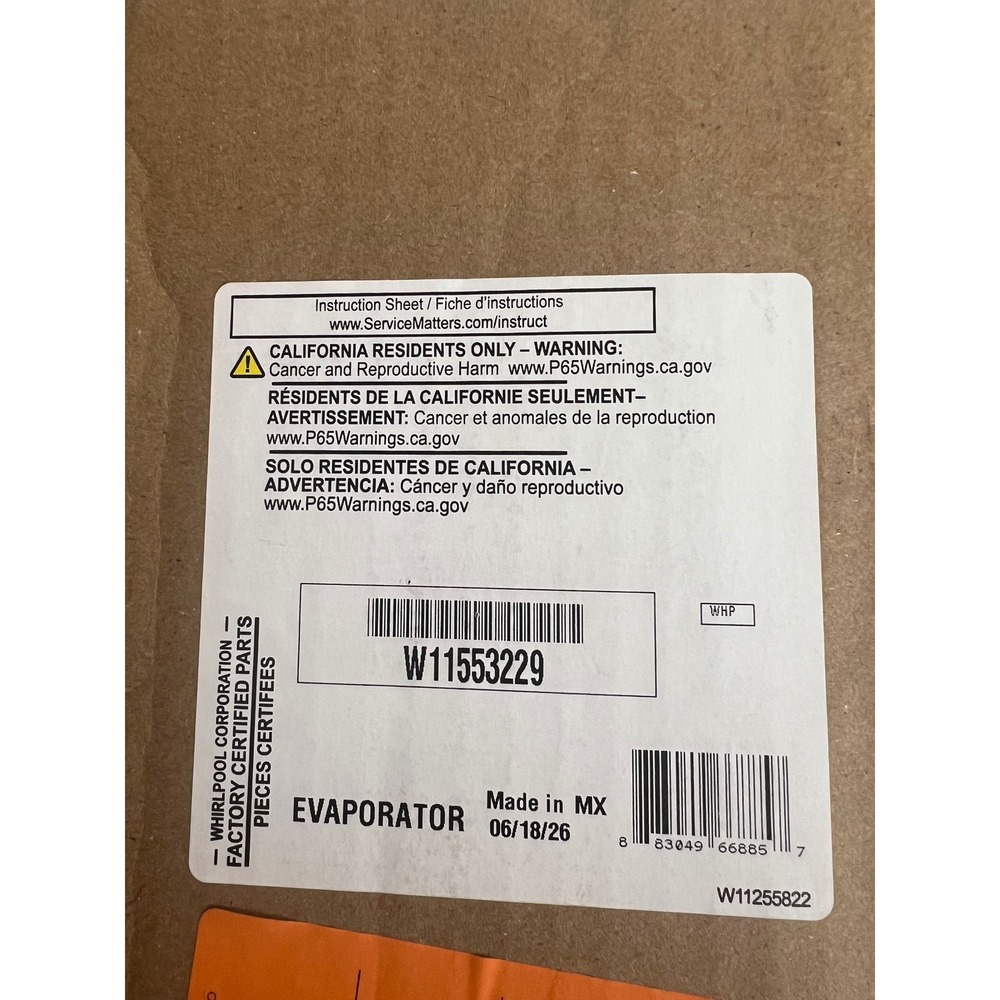 Whirlpool Evaporator Refrigerator Part W11553229 New Silver‎ OEM Factory Coil